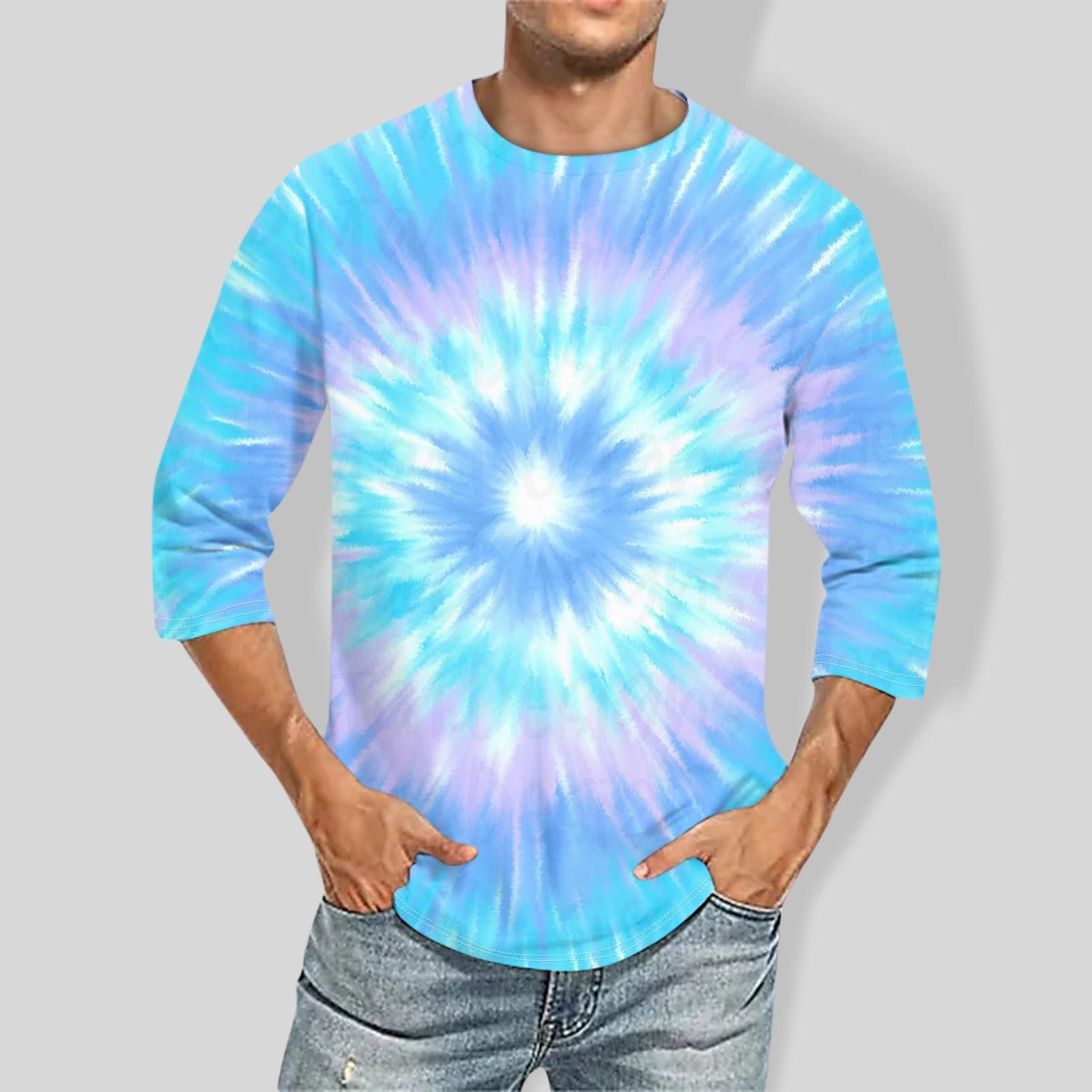 

Мужская однотонная футболка с круглым вырезом и рукавами три четверти M циан