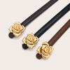 Rose Button Leather Belt For Women Adjustable Thin Waistband Jeans And Trousers