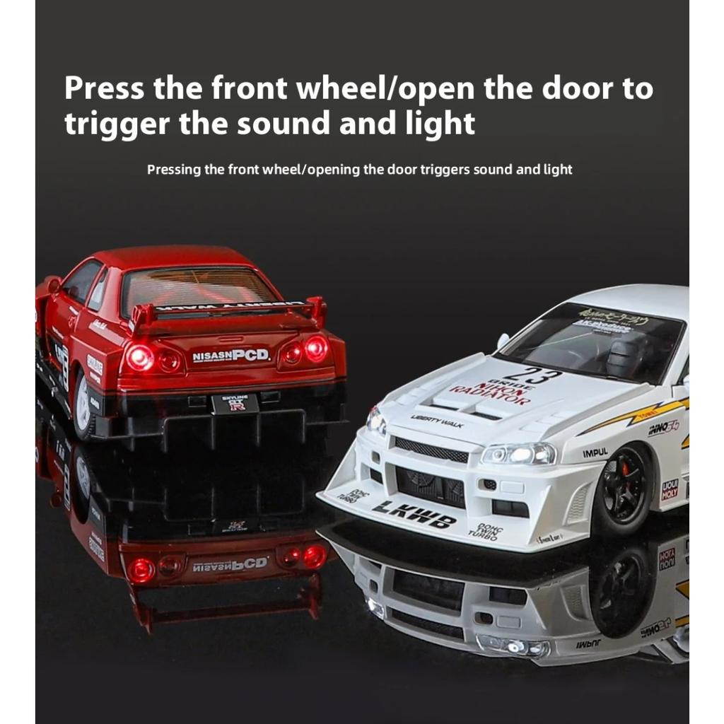 1/24 Scale Nissan GTR Skyline Alloy Car Model W/Authentic Sound Effects - Premium Toy for Kids and Collectors, Fast Furious Inspired
