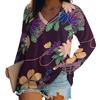 Women's Elegant V-Neck Marble Print Long Sleeve T-Shirt Soft Polyester Great for Autumn and Winter Casual Wear Floral Print Tops
