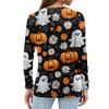 Damenmode Saumschlitz Lässig Halloween-Print Rundhals Langarm Oberteil