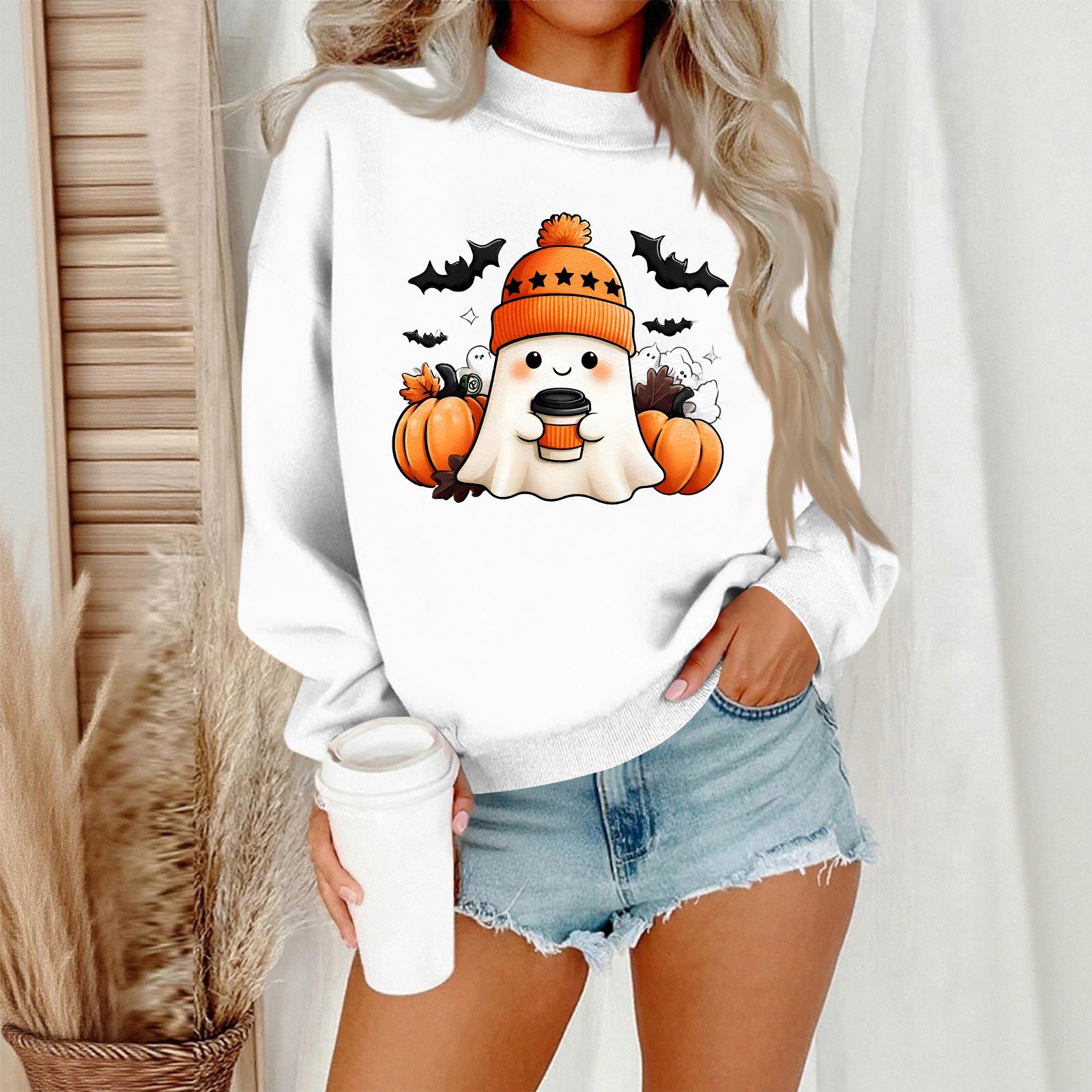 

Женский повседневный модный свитшот с круглым вырезом и длинными рукавами с принтом на Хэллоуин L