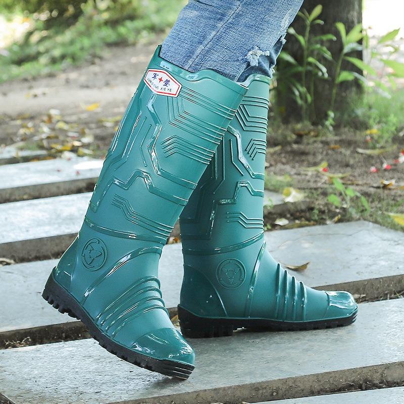Jundeng Fashion Mechanical Style Men's High Rain Shoes Thickened Rainy Day Wading Boots Non-slip Rubber Shoes Rain Boots Cover Feet Water Shoes