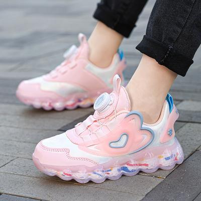 Children's Leathery Middle-aged and Older Children's 2025 Casual Sports Shoes Girls' Rotating Buckle Running Shoes