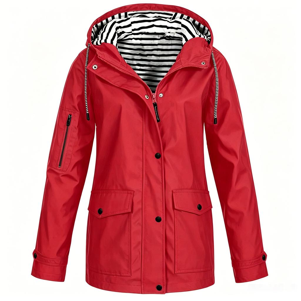 Damenmode Einfarbige Kapuzenjacke Locker Lässig Wasserdicht Outdoor Jacke Leichter Windbreaker Regenmantel für Wandern Camping