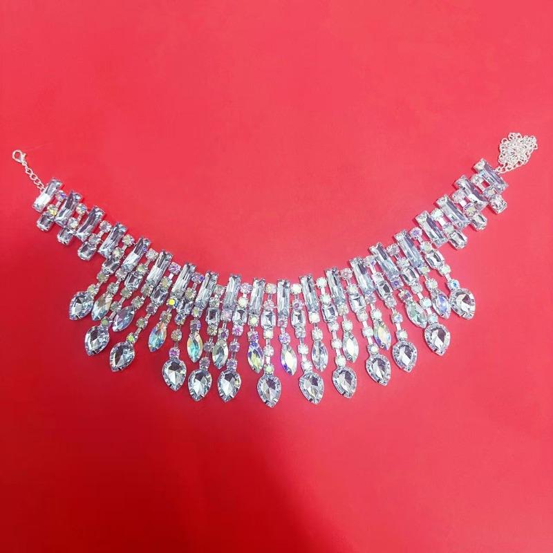 European and American Exaggerated Multi-layer Full Diamond Necklace Earrings Set