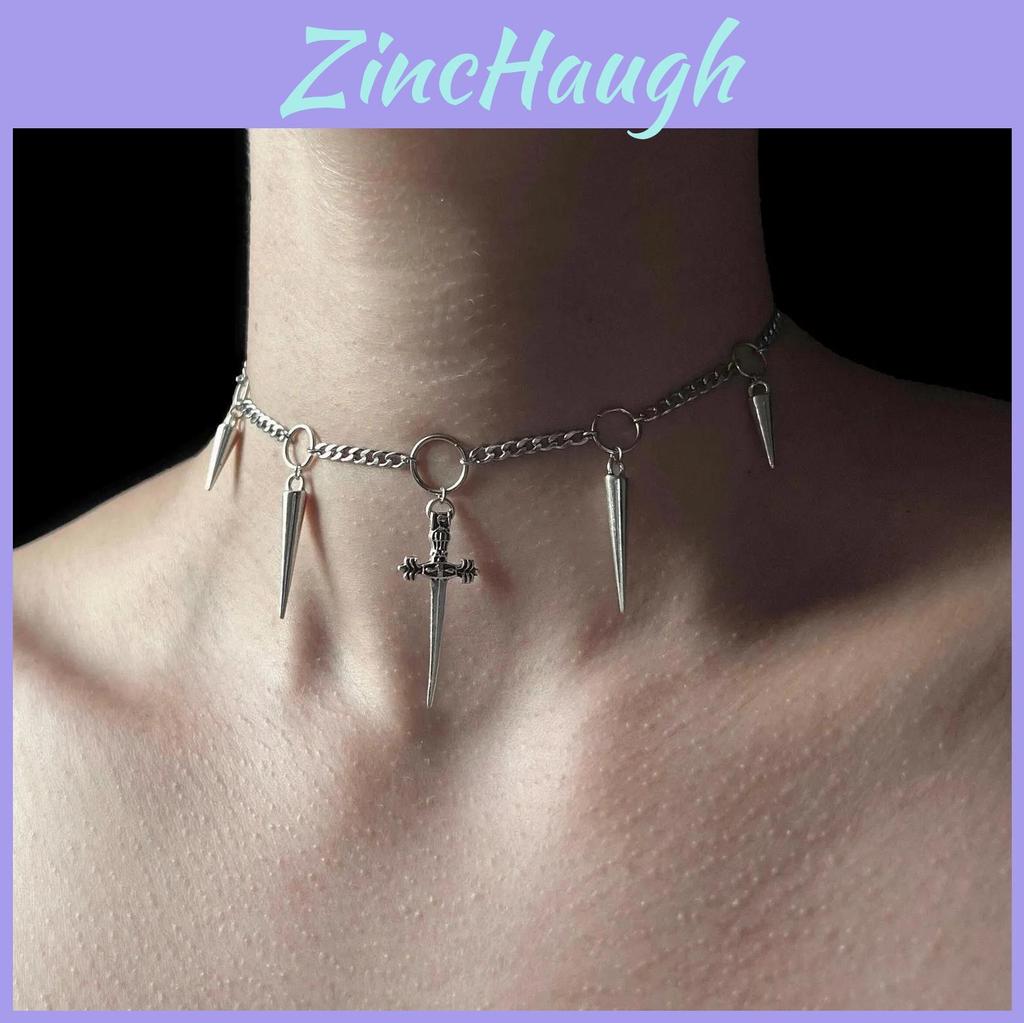 Y2k Gothic Chain Necklace With Alloy Dagger And Spikes For Fashionistas