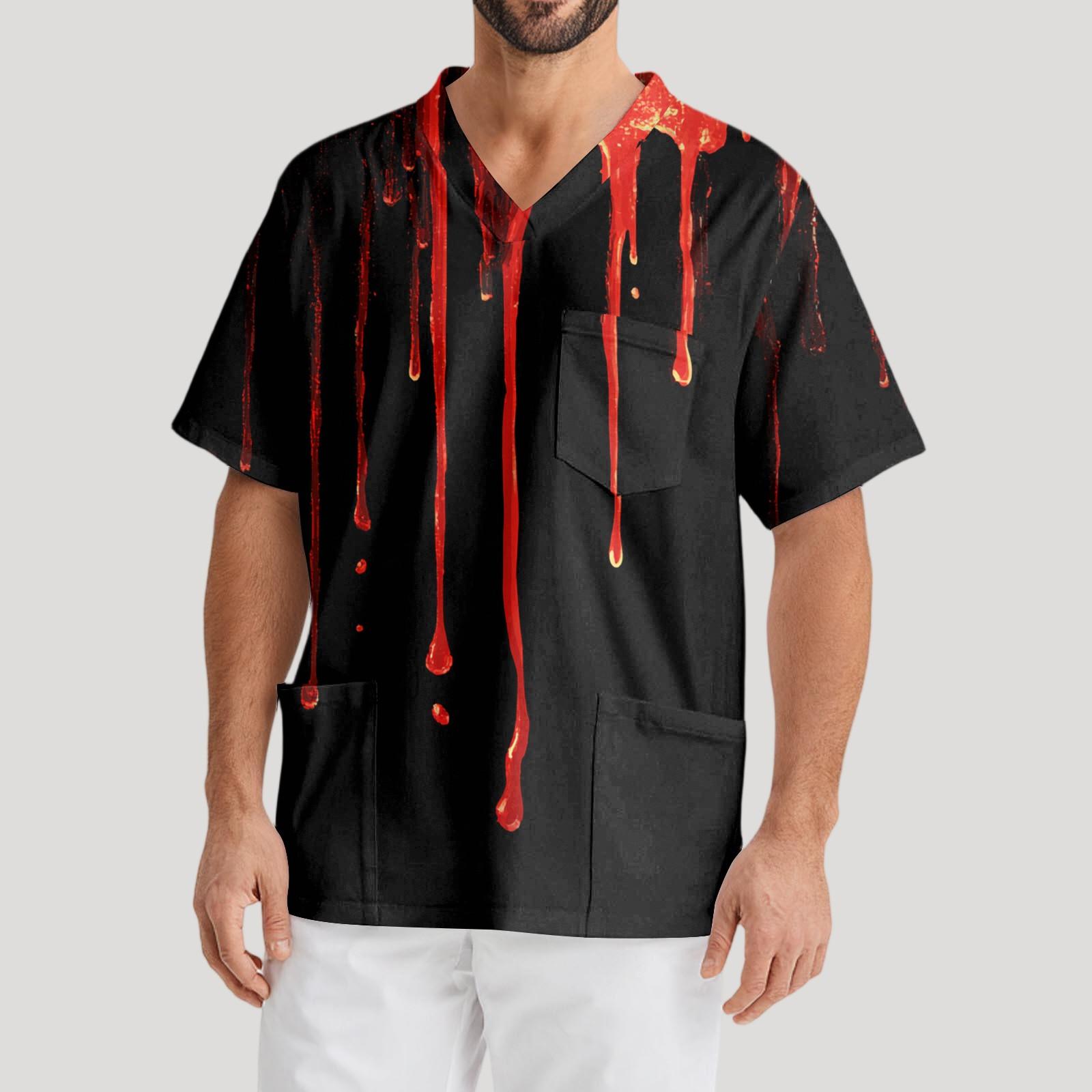 

Мужская рабочая блузка с короткими рукавами и v-образным вырезом с принтом, топ с нагрудным карманом XL