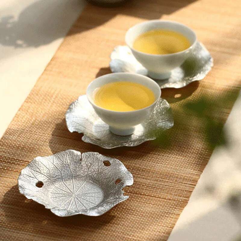 1Pcs Drink Tea Coaster Heat Resistant Alloy Copper Tea Trays Coffee Cup Mats Service Tables Teaware Holder Table Decoration