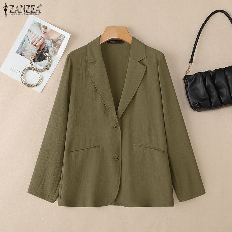 ZANZEA Women Turn Down Collar Casual Long Sleeve Thin Cardigan Blazer