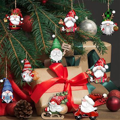 24pcs/set Pendants Gift Hemp Rope Santa Claus Wooden Hanging X'mas DIY Ornaments Holiday Supplies
