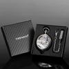TREEWETO Mechanische Taschenuhr Antik Römisch mit Kette, Eisenbahn-Thema Skelett, Ziffern, Silber,
