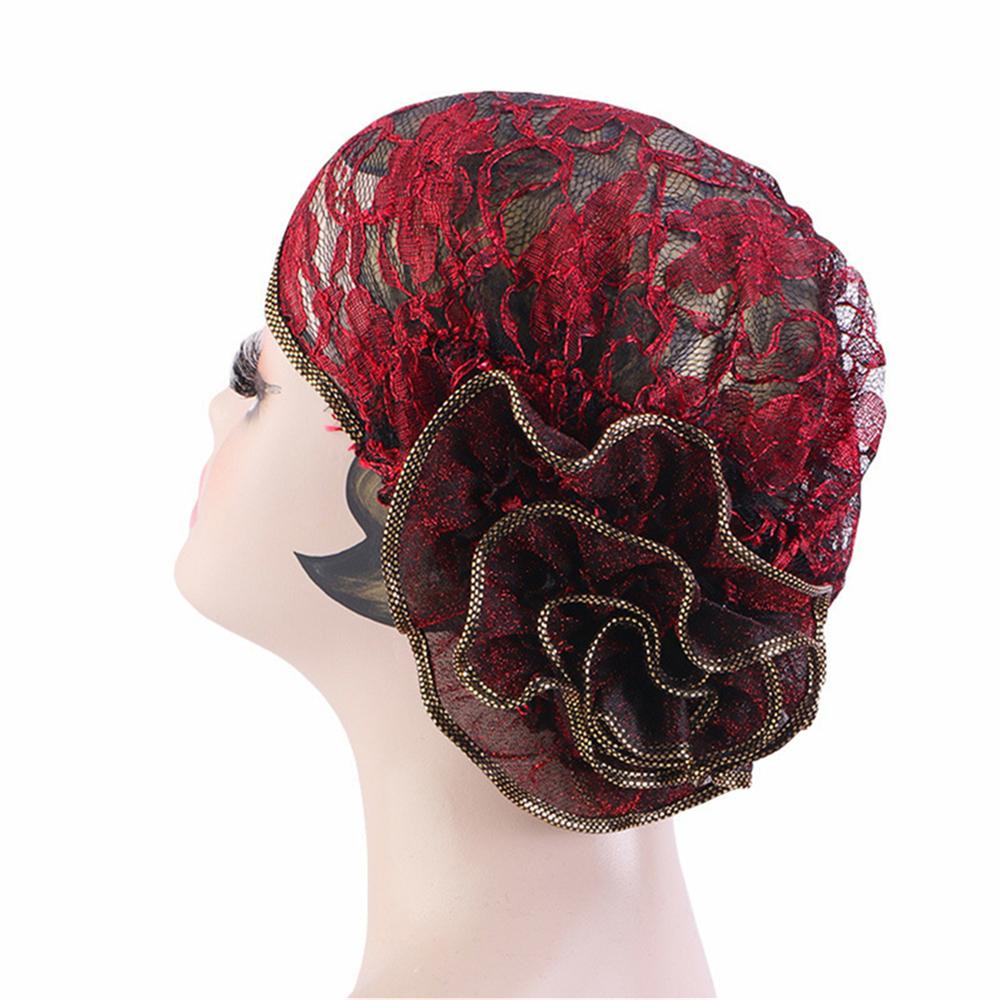 1PC Women Girls Floral Lace Turban Hat India Cap Muslim Hats Chemo Cap Flower Bonnet Beanies Hijab Underscarf