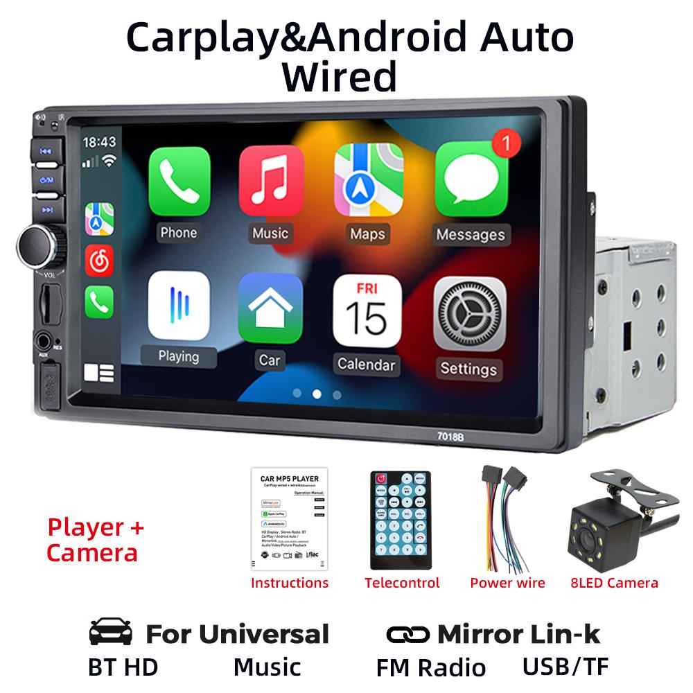 HIPPBQCC Car Radio 7" 1 Din Carplay Android Auto Multimedia Player HD Touch Screen FM AUX Input Bluetooth MirrorLink Autoradio