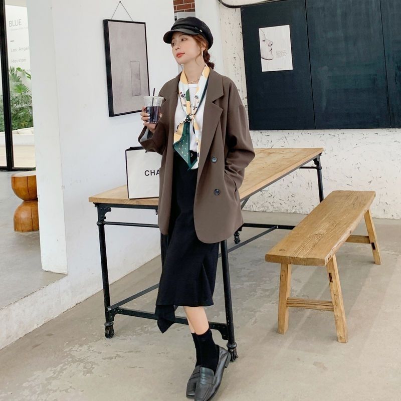 

Весняна та осіння куртка великого розміру, двобортне, повсякденне та універсальне пальто M темно-коричневого кольору