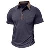 Men’s Short Sleeves T-shirts Lapel Collar Color Block Polo Shirts Chest Pocket Summer Tops Casual Wear