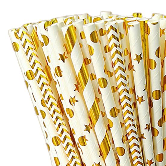 100Pcs Biodegradable Paper Straws Colorful Striped Print Food-Grade Safe Drinking Straws Party Supplies
