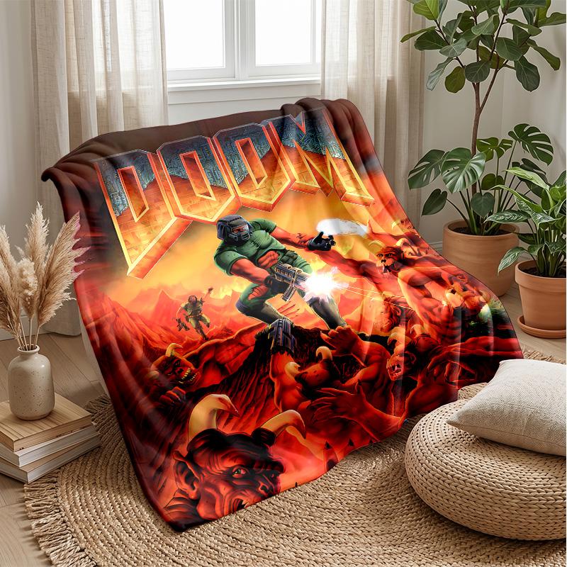 DOOMPrinted Flannel Blanket Cozy Skin-Friendly Warm Throw for Couch Bed Indoor Daily Use