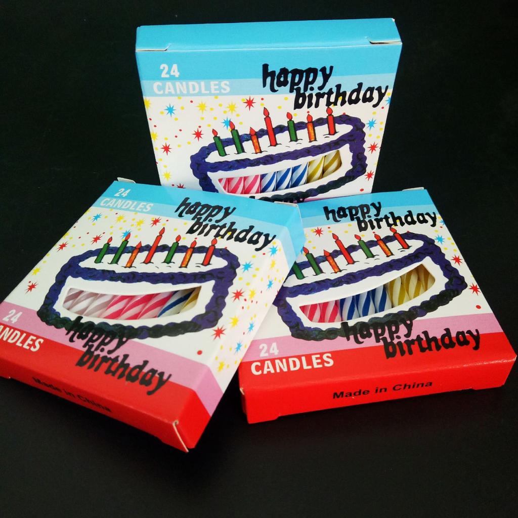Color Box Packaging Colorful Spiral Birthday Candles with Window Paper Box for Cake Decoration Threaded Birthday Candles Without Base