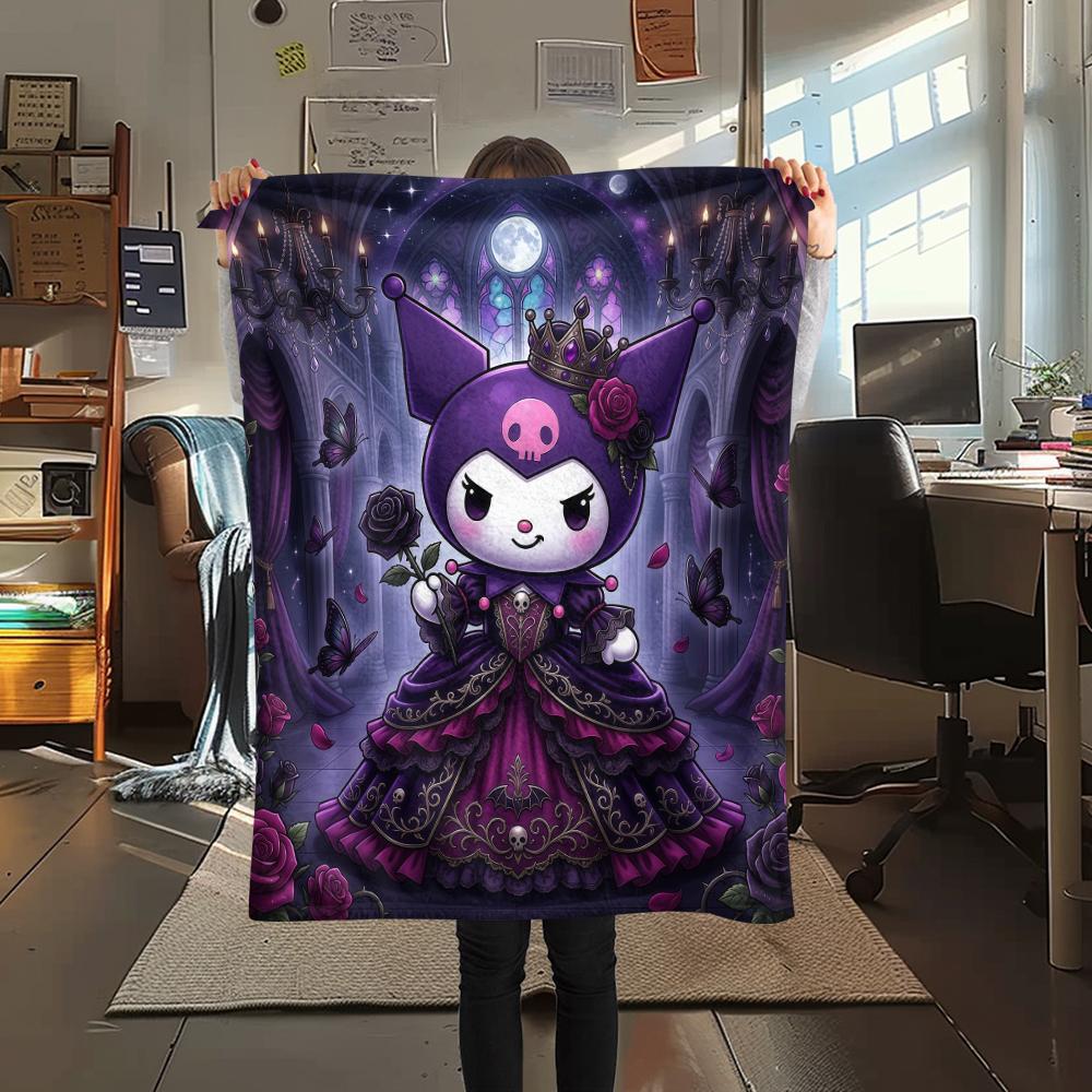 1PC Kuromi Print Flannel Blanket, High quality All Seasons, Home Decor, Warmth and Comfort, Perfect for Christmas Gifts