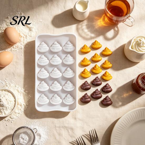 Funny Party Dessert Molds Poop Chocolate Mold, 15 Cavity Silicone Baking Tray, Non-stick Heat DIY Kits for Kids Resistant Mold Candy Fondant Jelly And