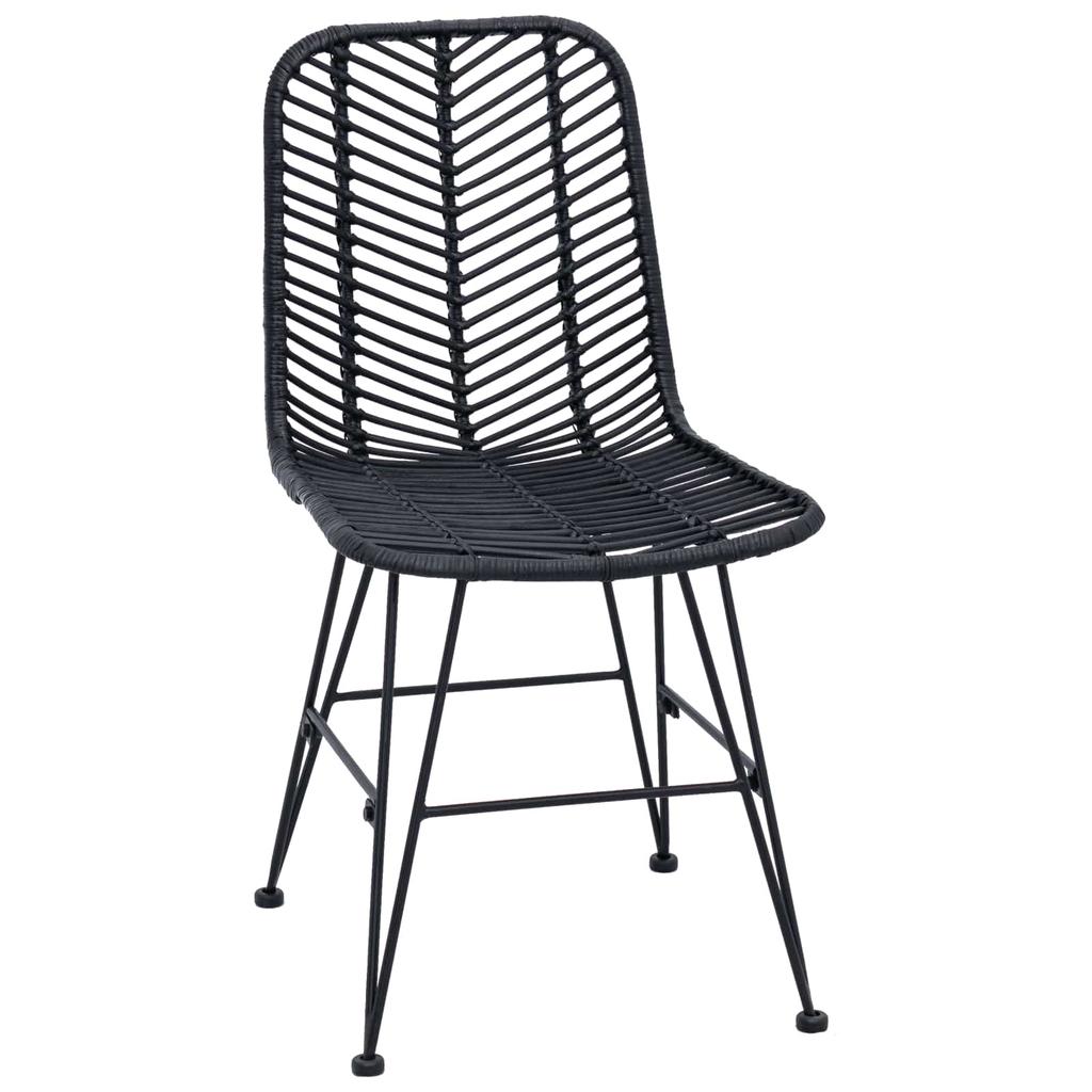 Dining Chair Set of 2 Woven Rattan and Iron Black