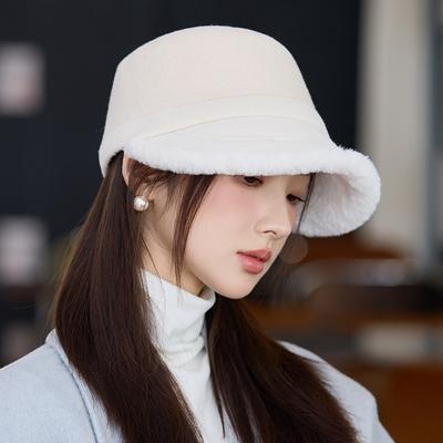 Fleece Thickened Bucket Hat Autumn and Winter Hat Women's Ear Protection Warm Basin Hat Versatile Face Small Equestrian Hat