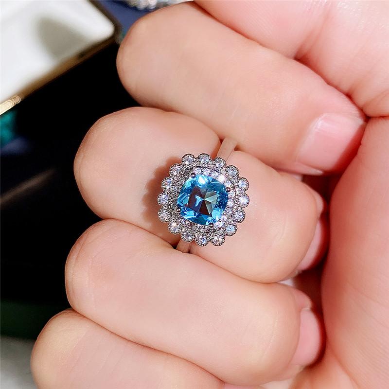 New Romantic Flower-shaped Finger Rings for Women with Blue/Colorful Stone Delicate Girls Accessories Party Trendy Jewelry