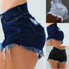 Women's Casual Fashion High Waist Skinny Sexy Tassel Hole Denim Shorts