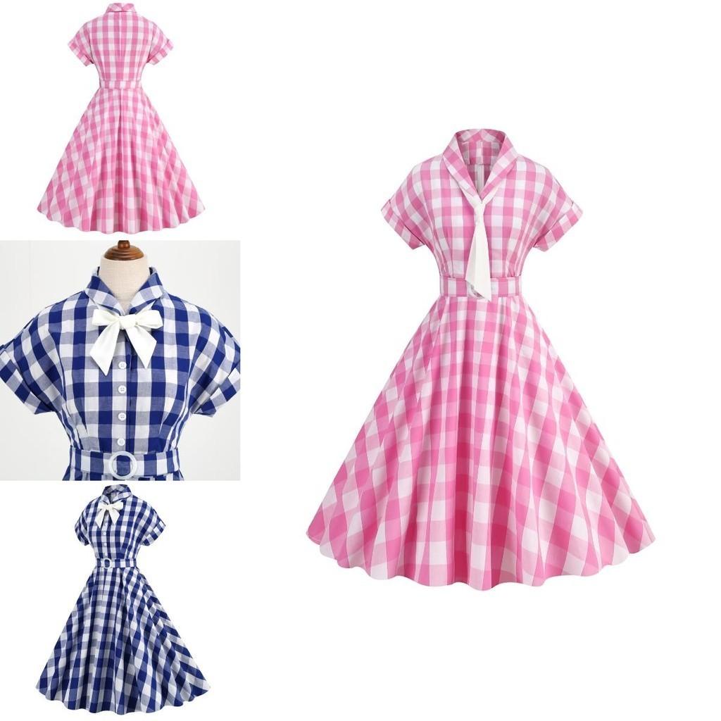 Vintage Barbie Pink Checkered Dress With Butterfly Bow-tie Collar