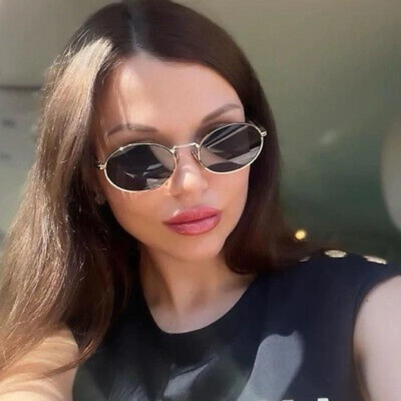 Metal Edge Retro Oval Sunglasses Women'S Advanced Sense Uv Protection Photo Sunglasses
