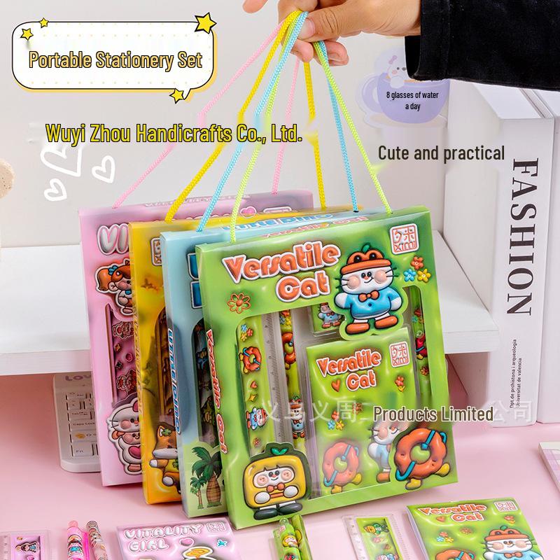 June 1st Cartoon Student Stationery Set: 6-Piece Children's Back-to-School Learning Kit