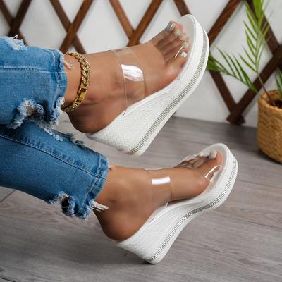 Fashion Shoes for Women Summer New Fashion Slip-on Women High Heels Crystal Wedge Shoes Female Peep Toe Casual Sandals Woman Slippers