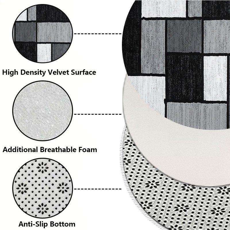 Geometric collage style Flannel-printed round floor mats are slip-resistant Suitable living room bedroom terrace garden carpets