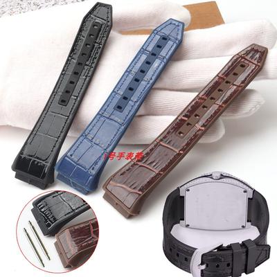 Genuine Leather Watch Band for Richard FM Frank Muller Men Barrel Rubber watchStrap Width 28mm Convex Width 21mm