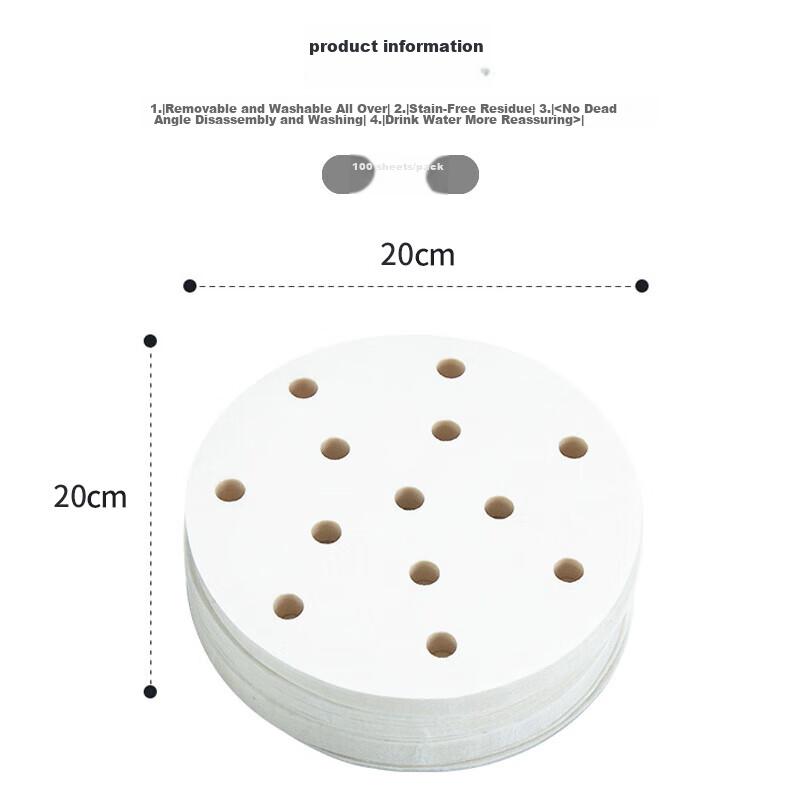 MEIJINJIA Steamer Paper, 20cm X 100 Sheets, Disposable Food-Grade Paper for Buns And Mantou, Non-Stick Household Steamer Liner Paper, Round Shape