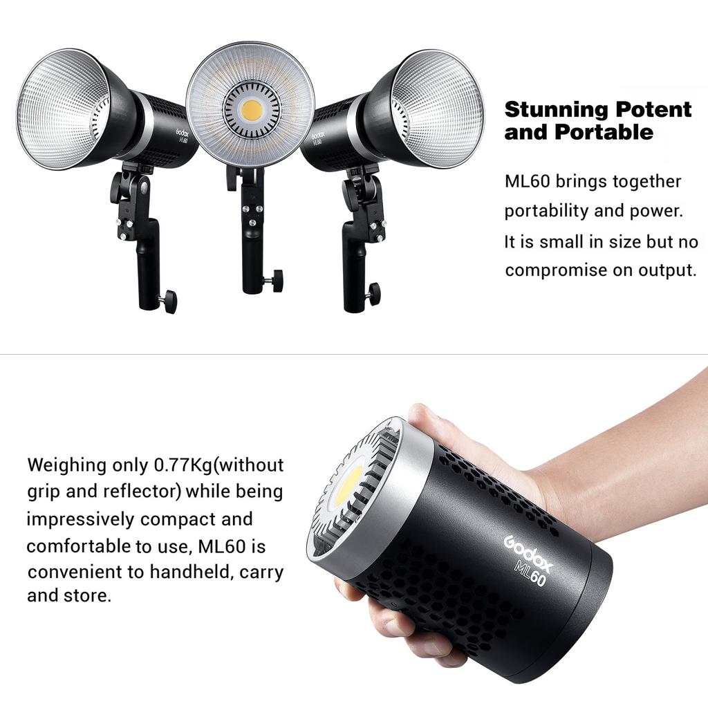 Godox ML60 Portable Studio LED Light Portrait Photography Fill Light 60W 5600K CRI96 TLCI97 16