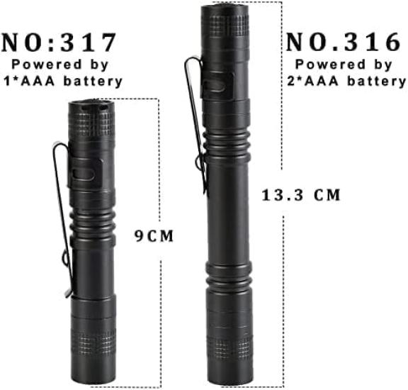 MODOAO Portable Flashlight with Metal 200 Lumens Penlight Tactical Torch with 2 AAA Batteries Pocket Portable Emergency Light Clip, Flashlight, Clip,