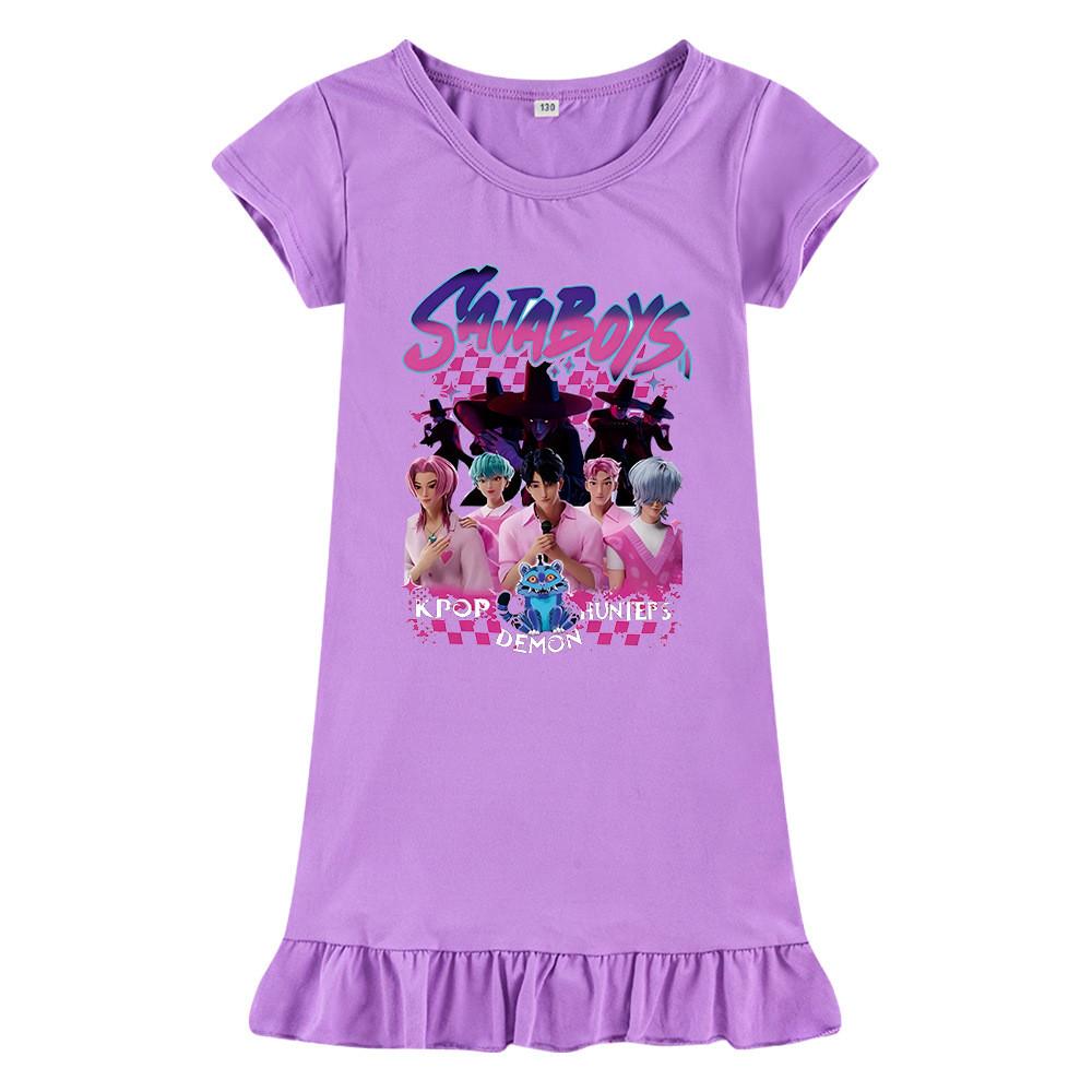 M1229 Kids Girls Sajaboys Kpop Rumi Zoey Mira Print Short Sleeves Ruffle Dress