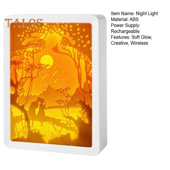 3D Papírové vyřezávání Noční světlo Měkká záře Dobíjecí Kreativní papírové sochy Rám Stolní lampa Dekorativní noční světlo