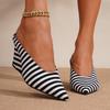 Striped Black & White Wedge Heel Pointed Toe High Heels - European Style Women's Comfortable Versatile Shoes