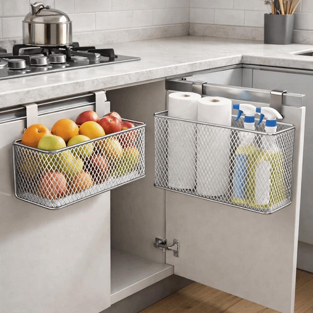 Carbon Steel Kitchen Hanging Basket Wall Mounted No-Drill Seasoning Organizer Space Saving Cabinet Hanging Organizer Bathroom
