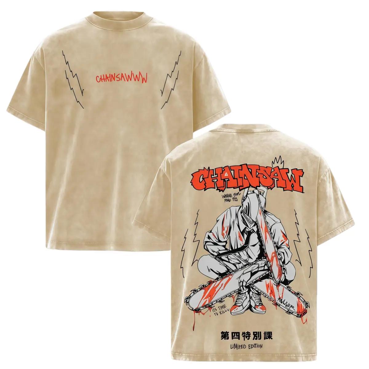 

Anime Chainsaw Man Denji T-shirt Men Clothing Harajuku Washed Oversized T Shirt Summer Short Sleeve 100% Pure Cotton Tees Tops XXL коричневий