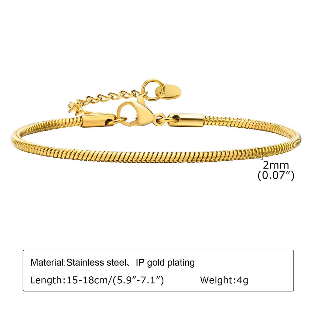Rundes Schlangenglied-Armband für Damen, Fischgrät-Gliederarmband, Stapelbares Edelstahl 18 Karat Vergoldeter Schmuck 1mm-3mm