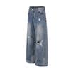European, American high street waste soil feng shui washing destroys personalized rivet jeans loose wide-leg pants