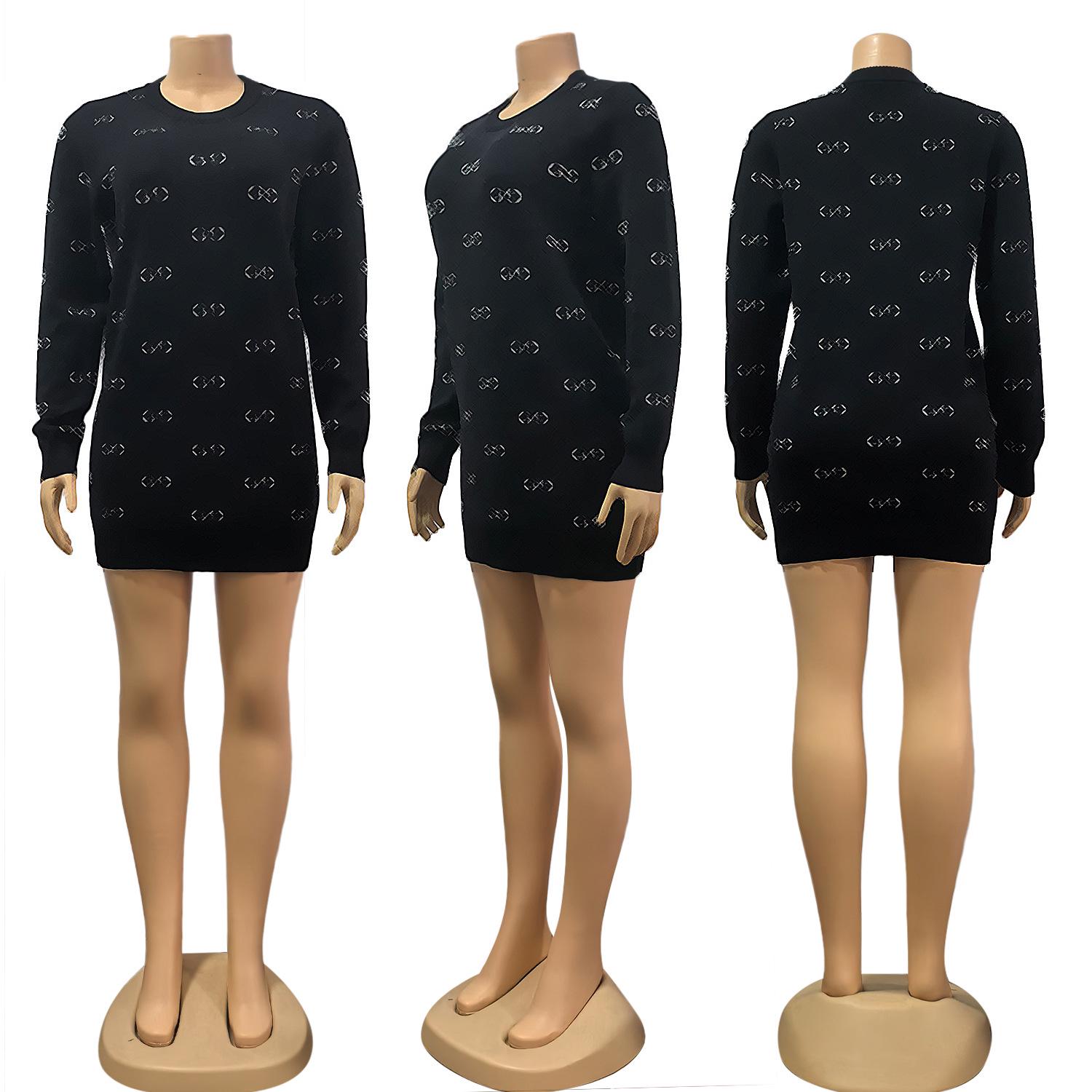 

Европейско-американское женское трикотажное платье-свитер с длинным рукавом (Осень зима) Extra Large чёрный