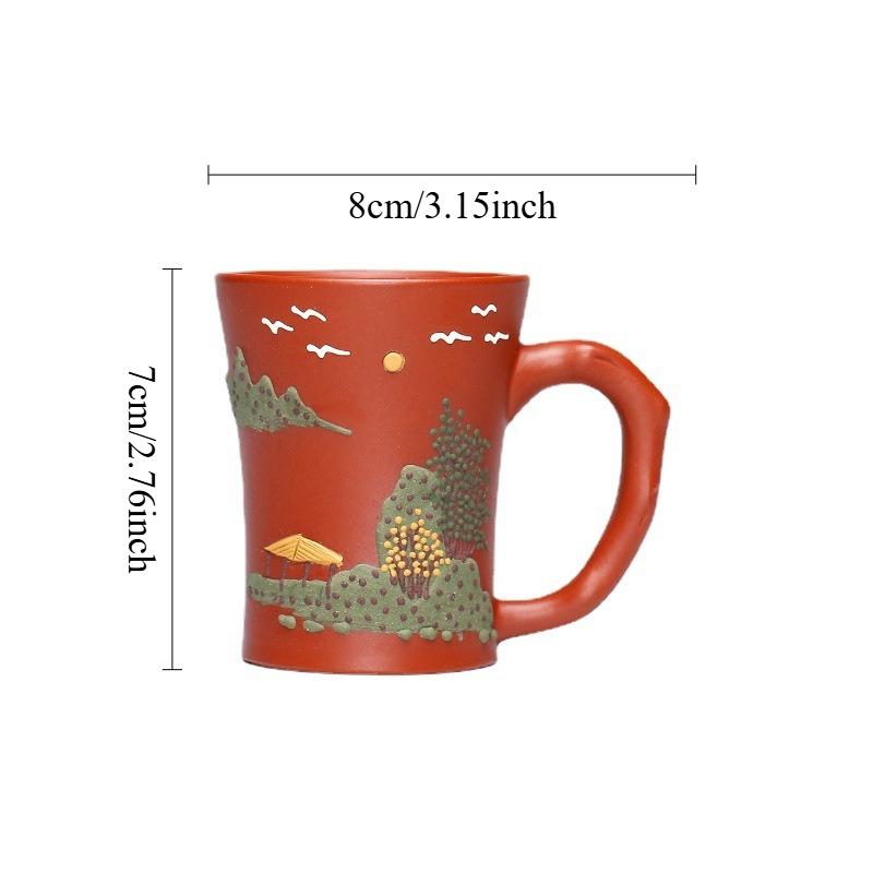 1pc 80ml Mud Painted Landscape Master Cups Tea Tasting Small Cup Yixing Dahongpao Tea Cup Chinese Household Tea Cup with Handle 80ml красный
