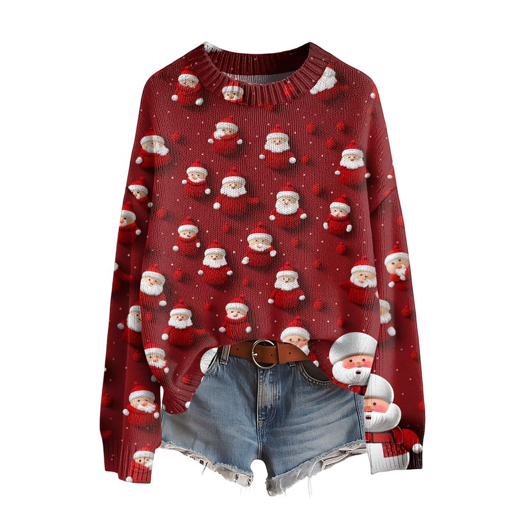 Damen Lustiger Damen Weihnachts-Pullover R-Ausschnitt Weihnachts-Jumper Weihnachts-Outfit Hässliches Sweatshirt Weihnachtskostüm