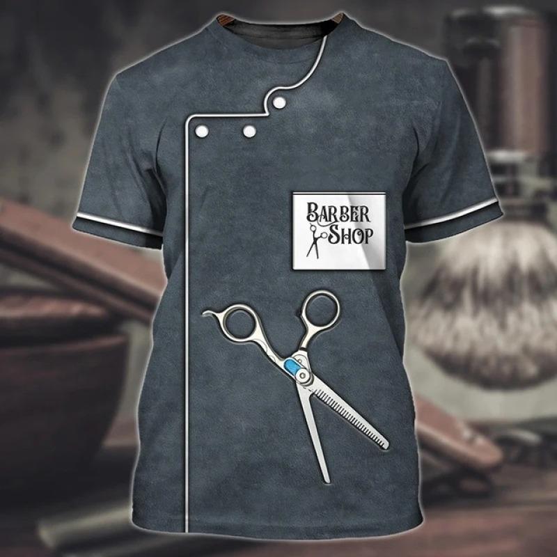 Tricou bărbătesc pentru bărbați tunsoare cu instrumente imprimeu Vară pentru bărbați cu mâneci scurte la modă Top decolteu oversize Îmbrăcăminte pentru bărbați Bluză Camisa