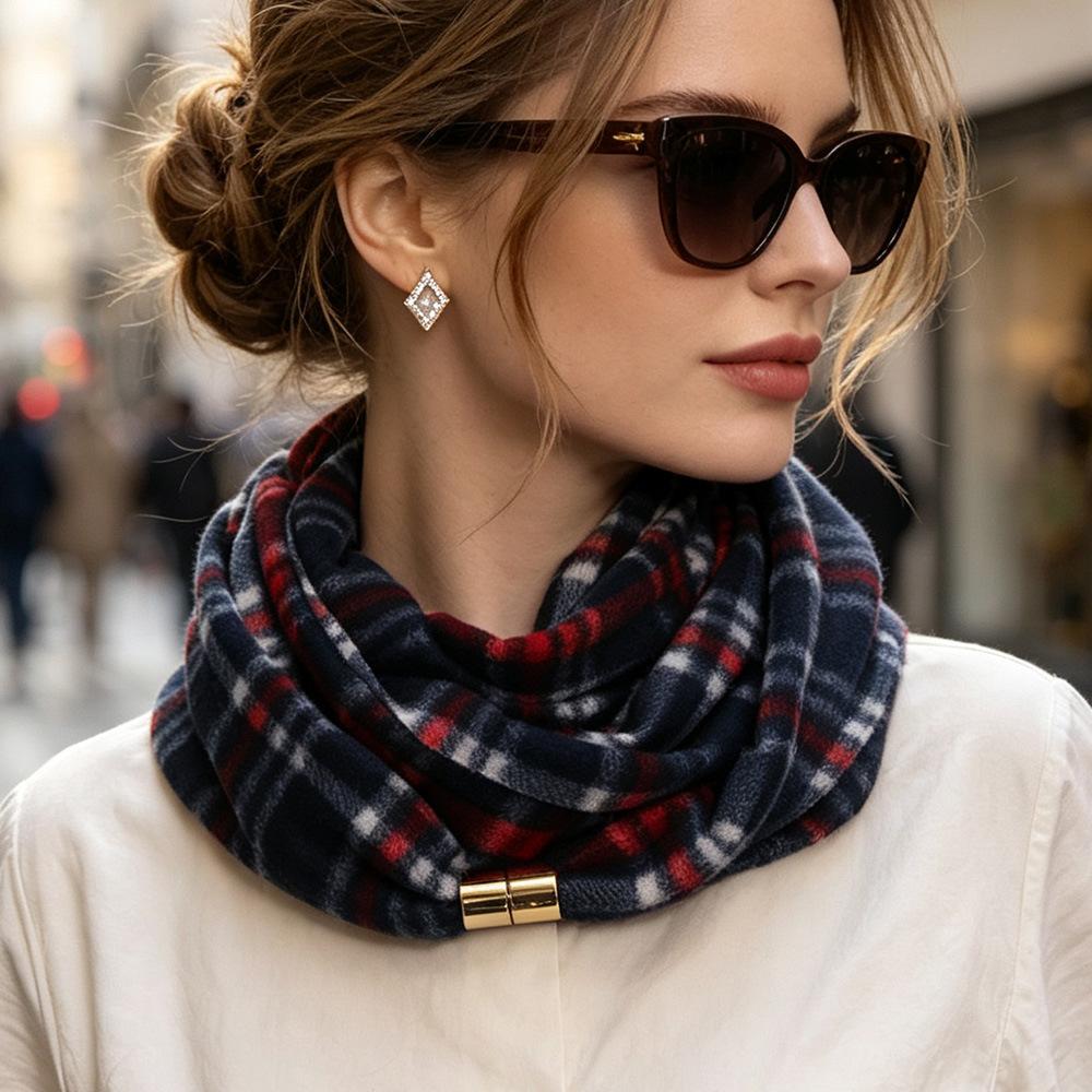 1-5PCS Autumn Winter Women Plaid Neck Warmer Magnetic Button Tie Knitted Warm Soft Decorative Scarf for Home Party Gift Daily